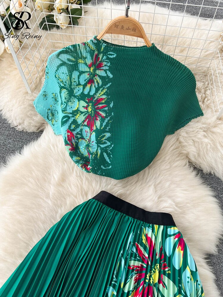 🌈 Ensemble été 2 pièces – T-shirt & jupe plissée tie-dye