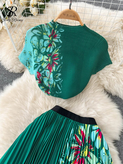 🌈 Ensemble été 2 pièces – T-shirt & jupe plissée tie-dye