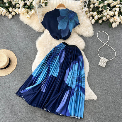 🌈 Ensemble été 2 pièces – T-shirt & jupe plissée tie-dye