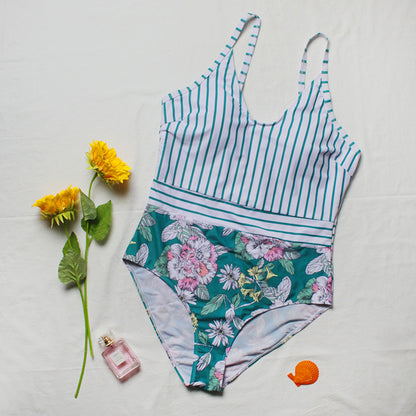 👙 Maillot 1 pièce effet Bikini  – Rayures sculptantes & maintien confort