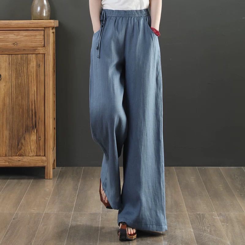 🌿 Pantalon large coton & lin – Taille haute & confort absolu