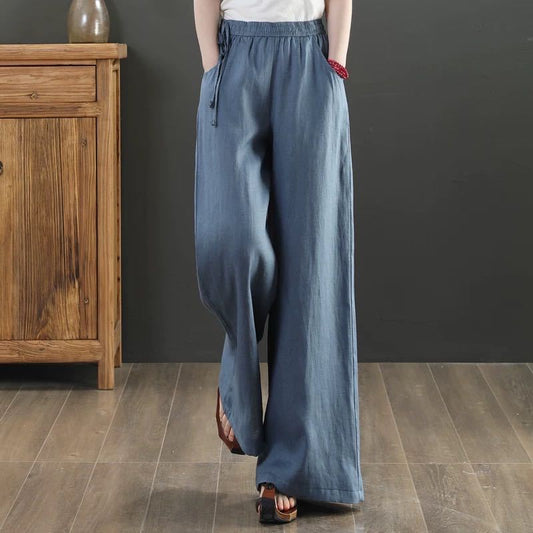 🌿 Pantalon large coton & lin – Taille haute & confort absolu