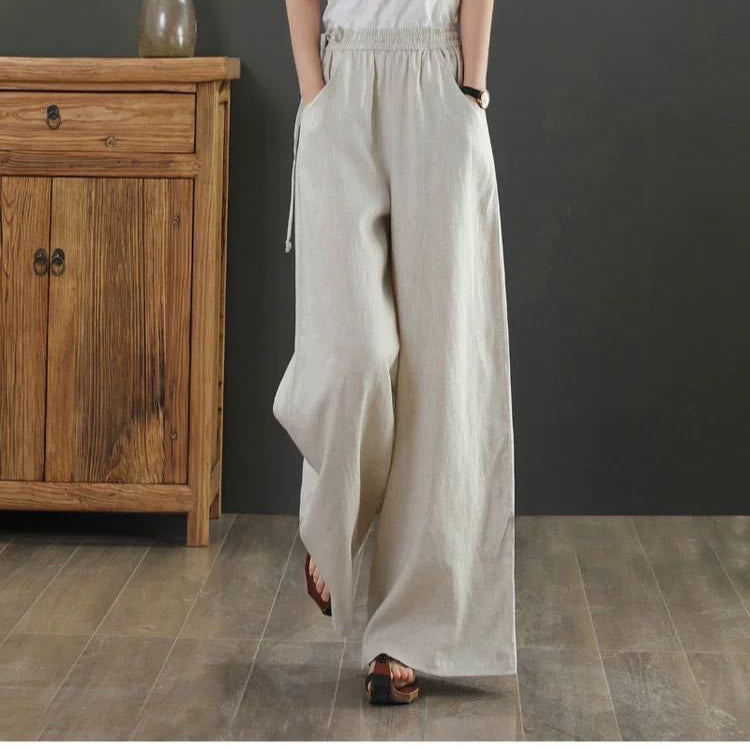 🌿 Pantalon large coton & lin – Taille haute & confort absolu