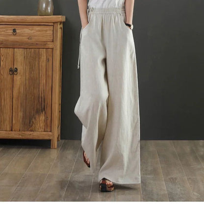 🌿 Pantalon large coton & lin – Taille haute & confort absolu