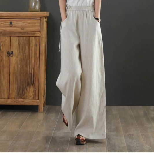 🌿 Pantalon large coton & lin – Taille haute & confort absolu