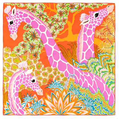 🧣 Foulard carré effet soie – Motif girafes & élégance intemporelle