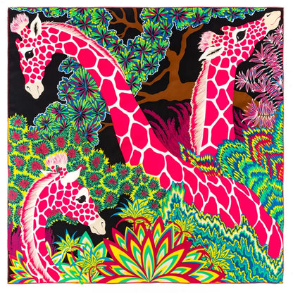 🧣 Foulard carré effet soie – Motif girafes & élégance intemporelle