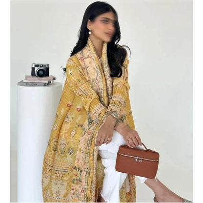 Robe-cardigan plissée imprimée – élégance artistique (abaya)