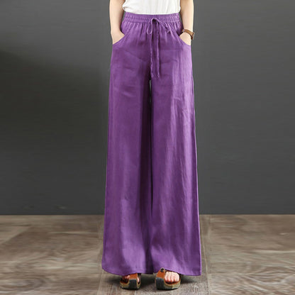 Pantalon large en coton et lin – taille haute style décontracté