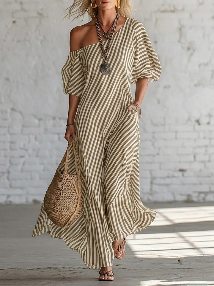 Robe longue fluide à rayures – style décontracté chic