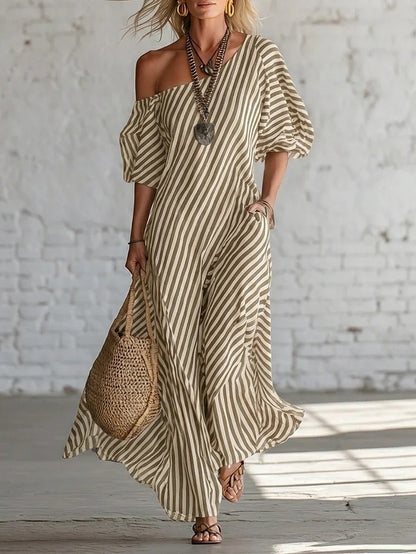 Robe longue fluide à rayures – style décontracté chic