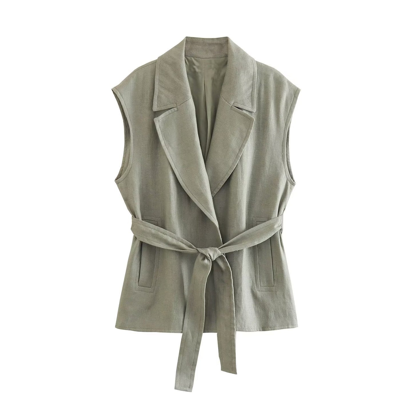Ensemble femme en lin avec ceinture – style moderne et décontracté