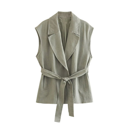 Ensemble femme en lin avec ceinture – style moderne et décontracté