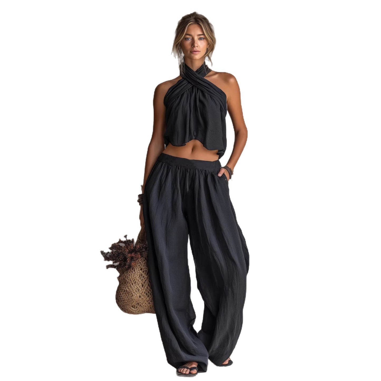 Ensemble deux pièces femme – top sans manches ample et pantalon large