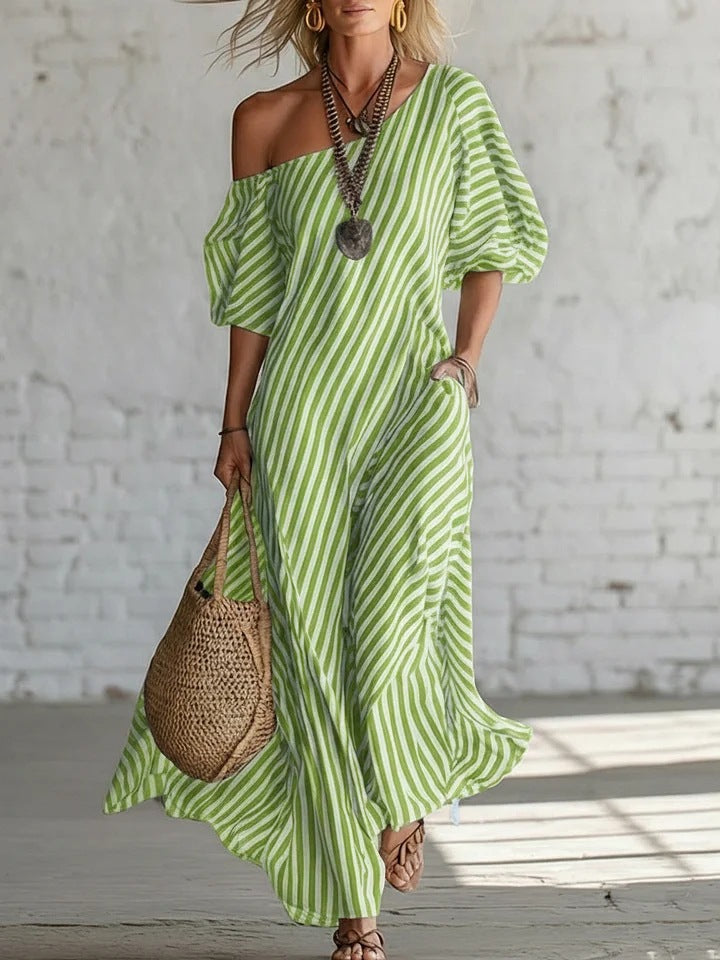 Robe longue fluide à rayures – style décontracté chic