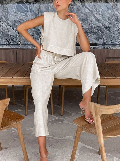 Ensemble coton & lin sans manches – élégance naturelle