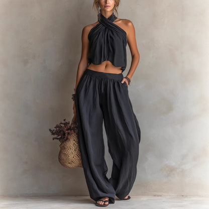 Ensemble deux pièces femme – top sans manches ample et pantalon large