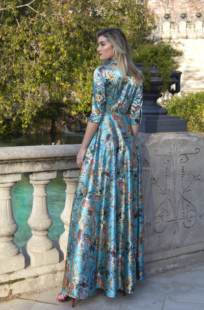 Robe longue à imprimé floral – élégance aux tons précieux. LUGO