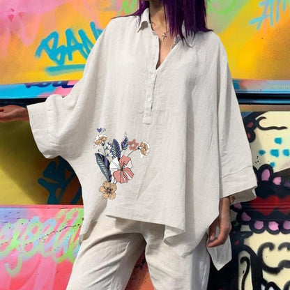 Chemise cardigan oversize en coton et lin – style rétro artistique
