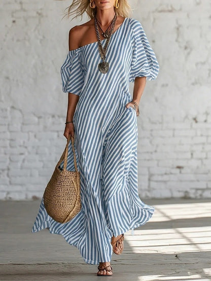 Robe longue fluide à rayures – style décontracté chic