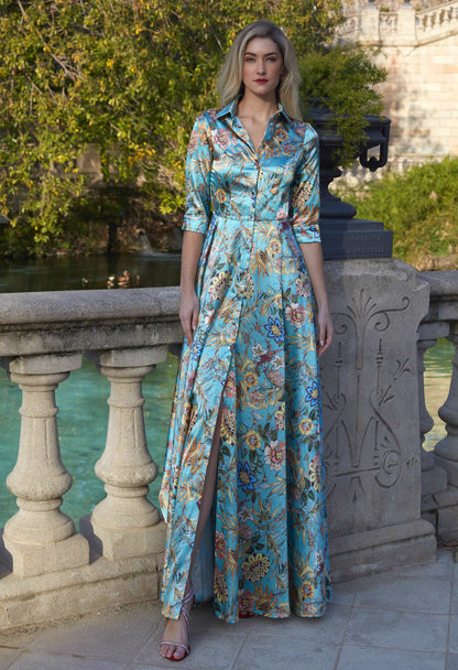 Robe longue à imprimé floral – élégance aux tons précieux. LUGO