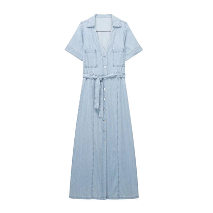 👗 Robe chemise en denim – Ceinturée & coupe élégante