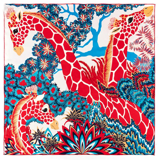 🧣 Foulard carré effet soie – Motif girafes & élégance intemporelle