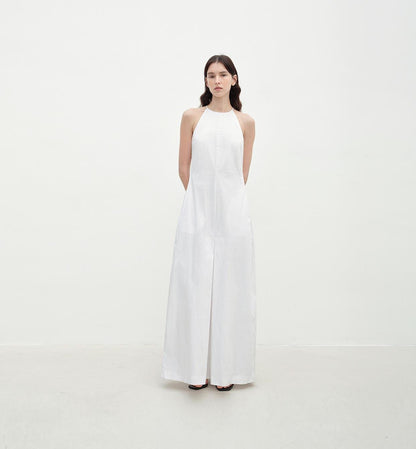 "Piano Music" halterneck waist-cinching cocoon dress-0